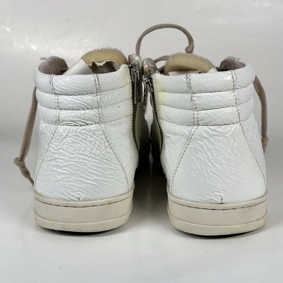 P448 High Top Sneakers Womens Size EU 40 / US 9-10 White Leather Patent Shoes - Picture 9 of 14